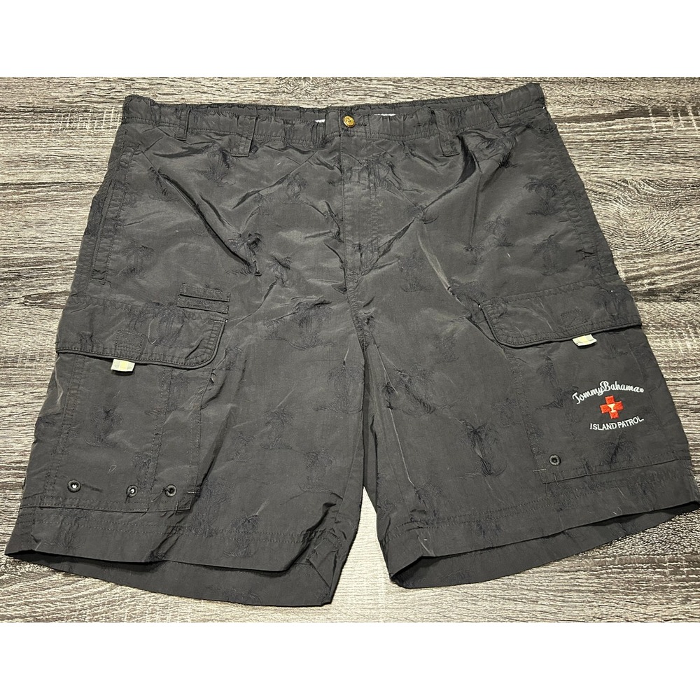 Tommy Bahama Island Patrol Swim Trunks‎ Board Shorts Men's L Black Nylon Mesh